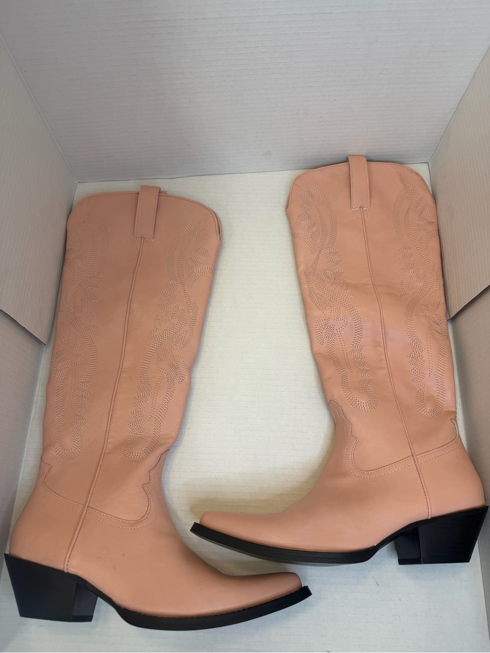 Women Western Cowboy Boots 8 Blush Pink Cozzy Girl Bernice Mid Block Heel Knee
